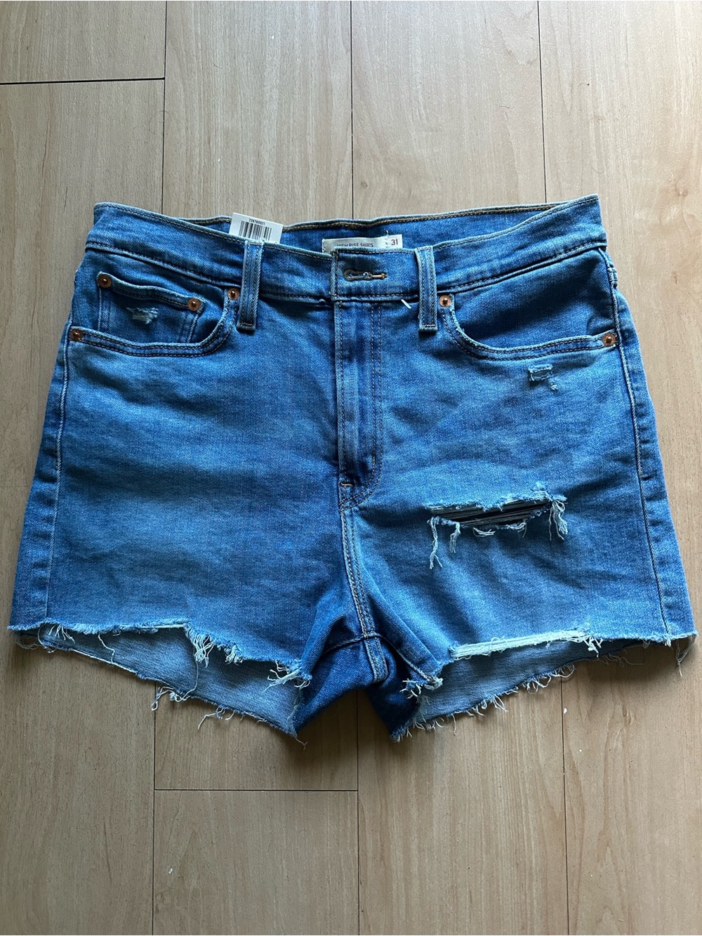 NWT Levi’s W31 Blue Distressed Jean Shorts High Rise Slim Through Hips